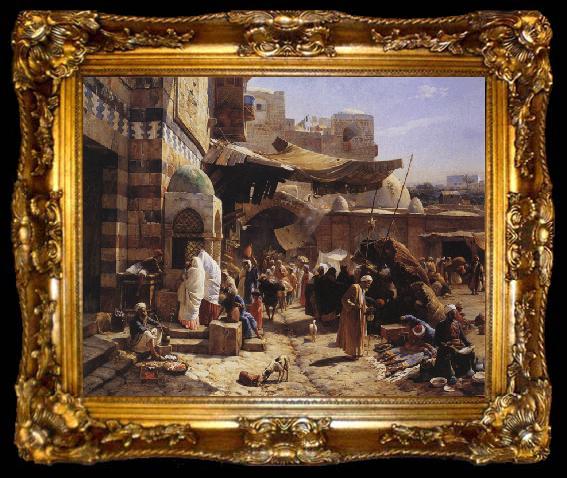 framed  Gustav Bauernfeind Market in Jaffa, ta009-2